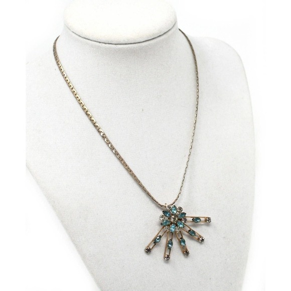 Vintage Set Can be Worn as a Necklace or Pin Blue Rhinestone Starburst -Hey Viv - Picture 4 of 8